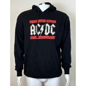 AC/DC Hoodie‎ Size L Black Pullover Distressed Red Bars Logo Official Merch 2022